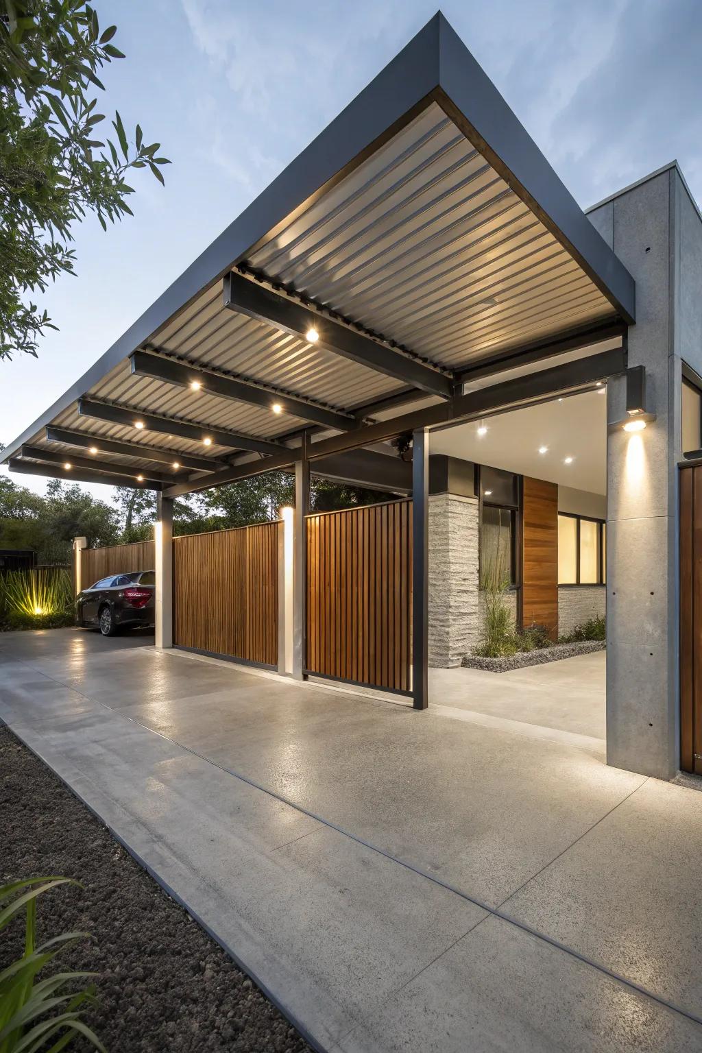 Create visual interest by mixing different materials in your carport.
