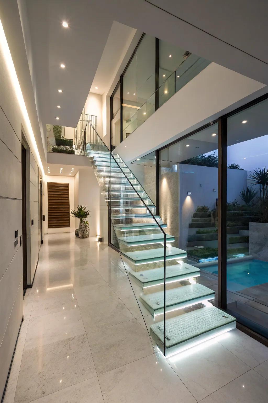 Stairwells gain architectural intrigue from floating steps.