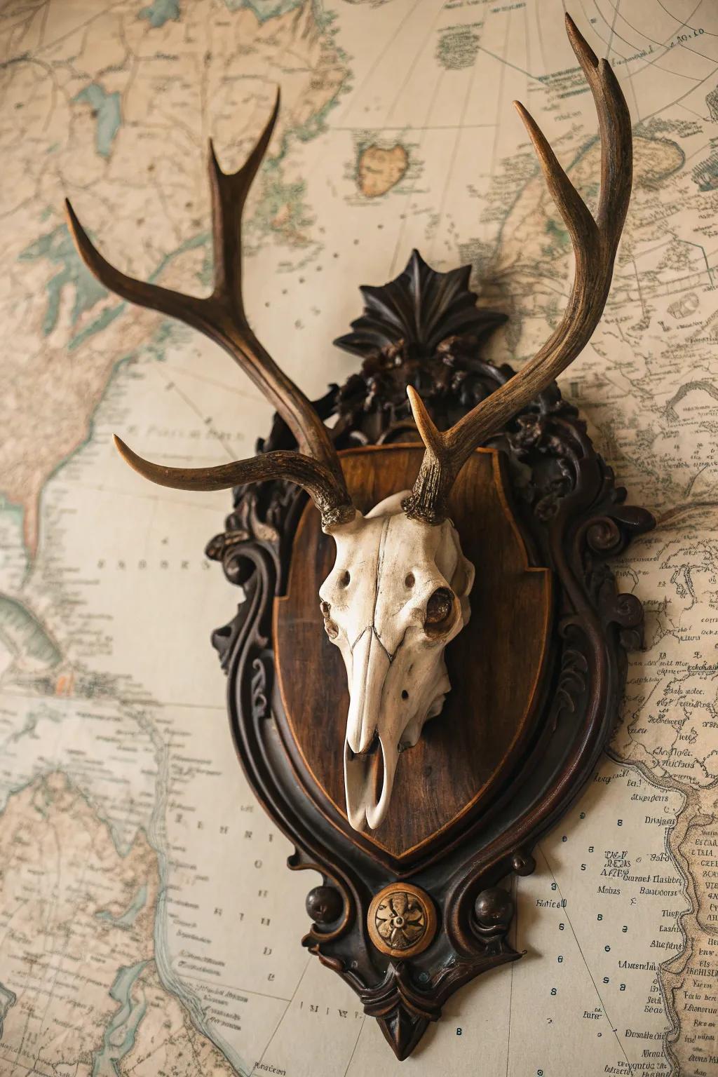 Vintage maps contribute charm and intrigue.