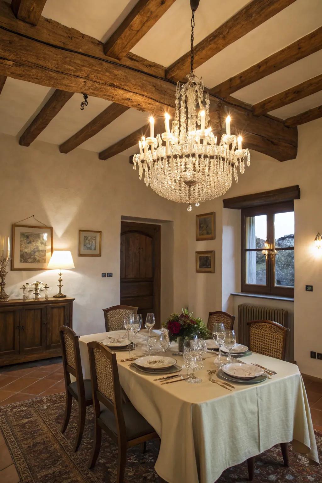 Glamorous crystal focal light for a sparkling dining experience.