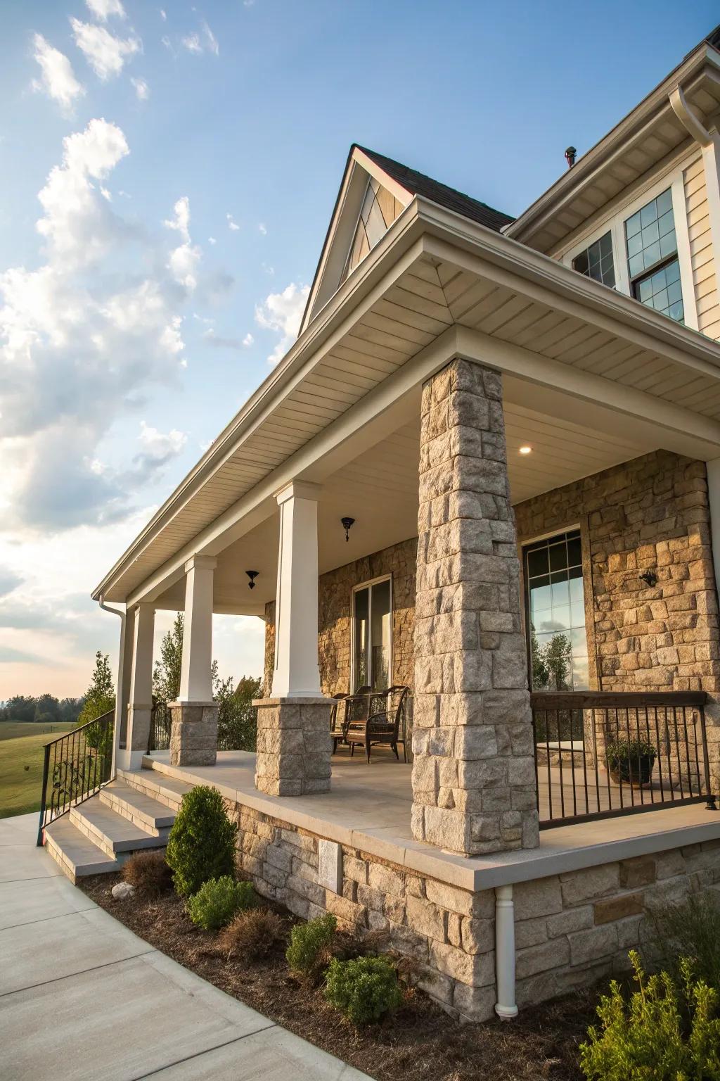Stone-clad pillars add elegance and sophistication to home exteriors.