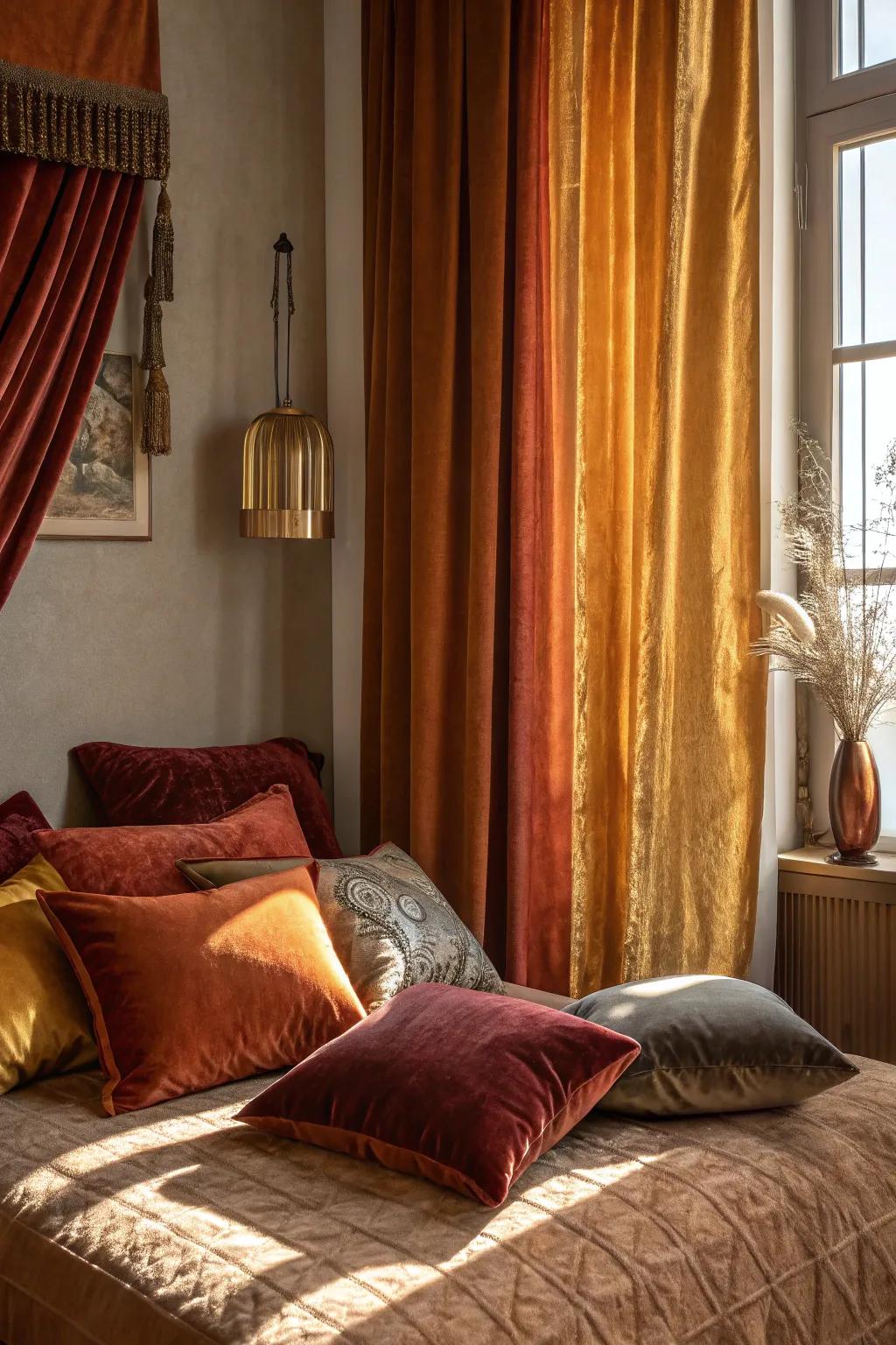 Velour injects luxury and balminess to your fall bedroom decor.
