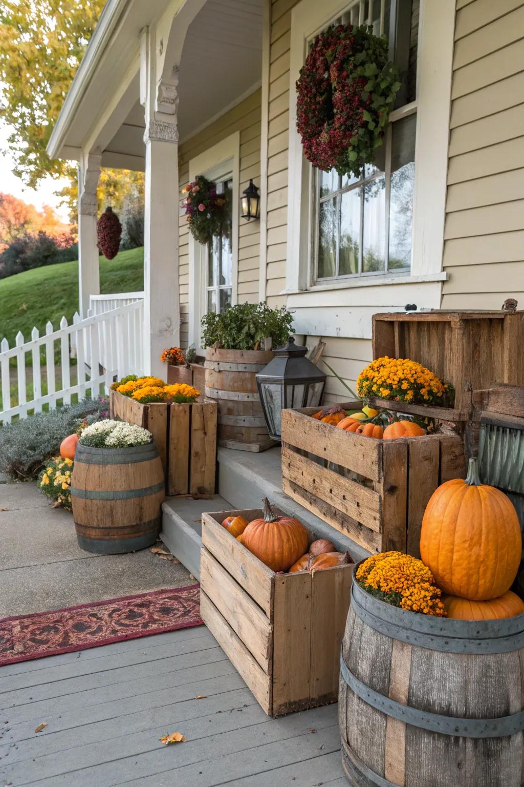 Timber elements present a rustic sensation, impeccable for spotlighting fall ornamentation.