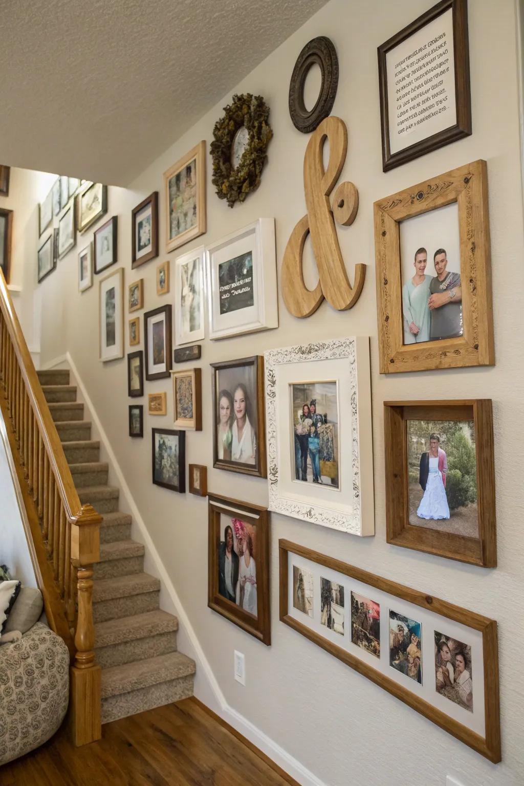 Individualized accents incorporating initials introduce a distinctive flair to your photo display.
