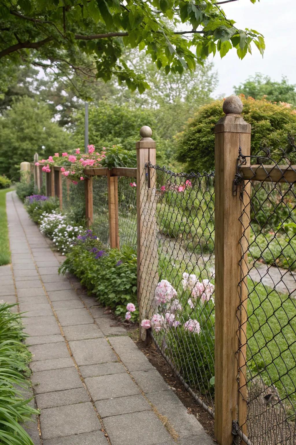 Timber and chain link fences unite strength with beauty.