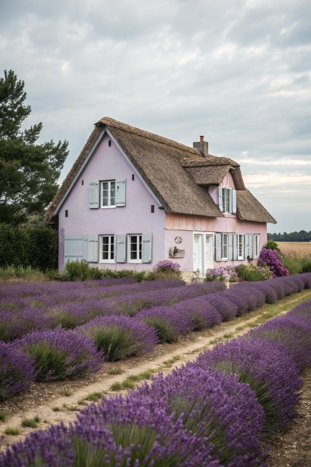 Soft lavender brings a surprising and delightful twist to this farmhouse.