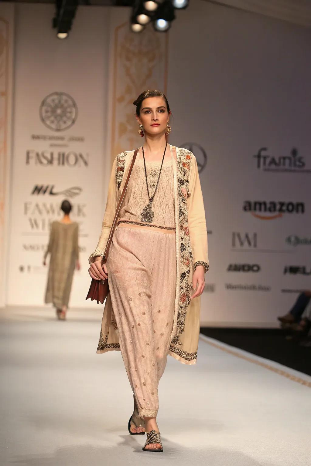 Subtle advertising elements enhance the runway's visual storytelling.