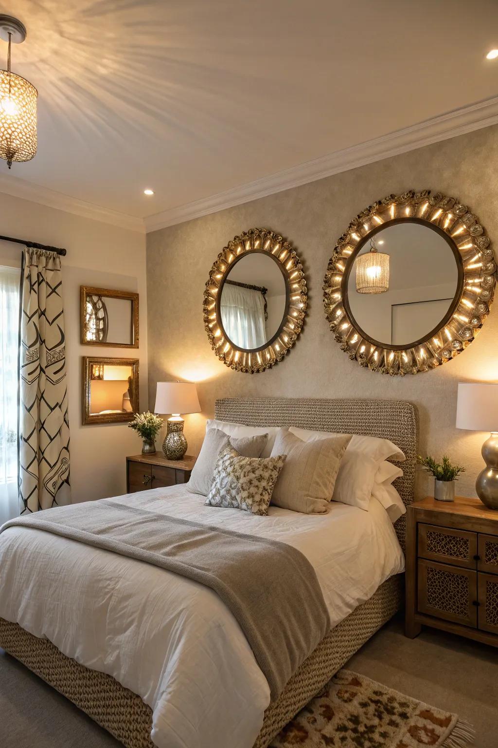 Decorative mirrors adding style while amplifying light and space.