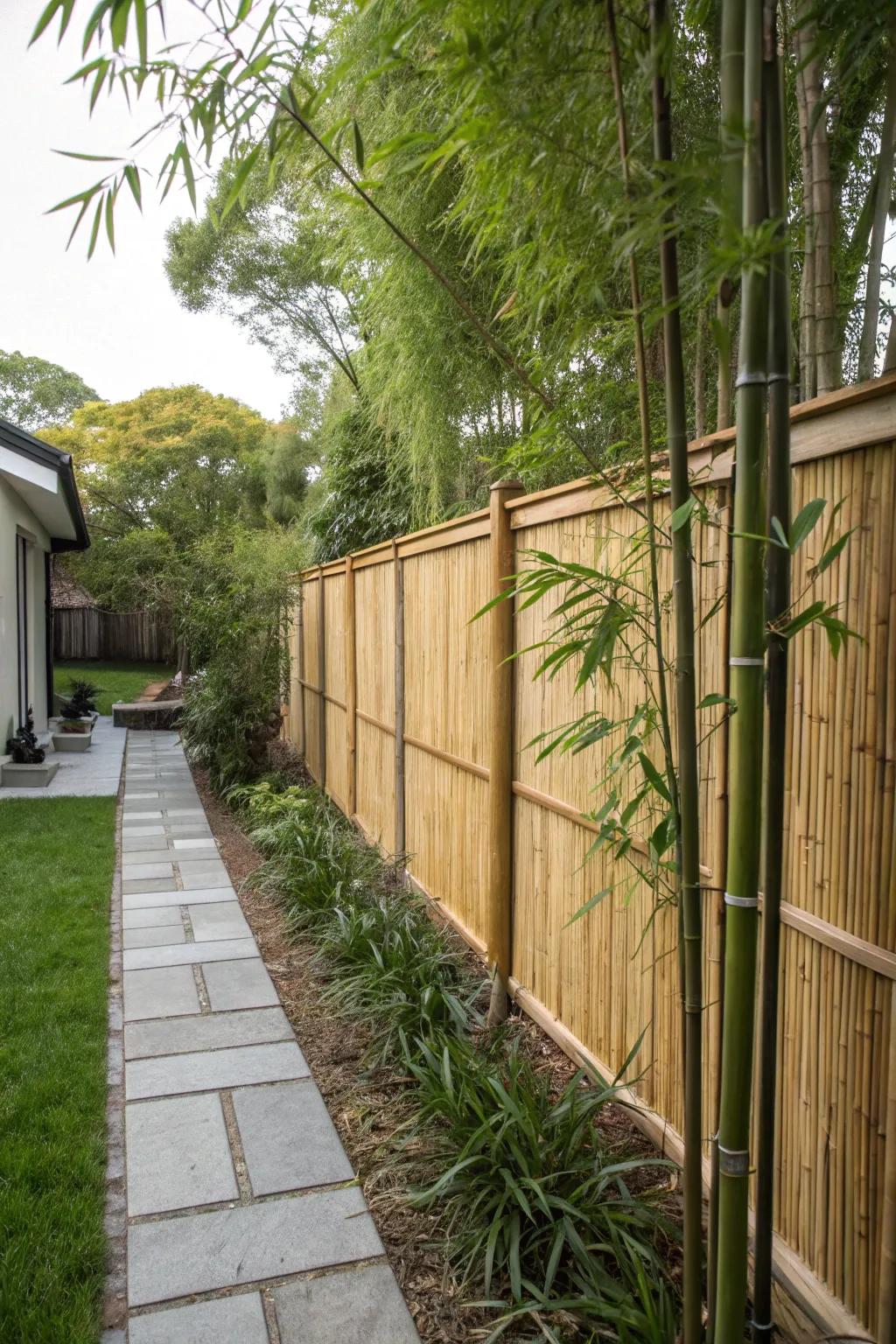 Bamboo edging provides a peaceful and sustainable garden atmosphere.