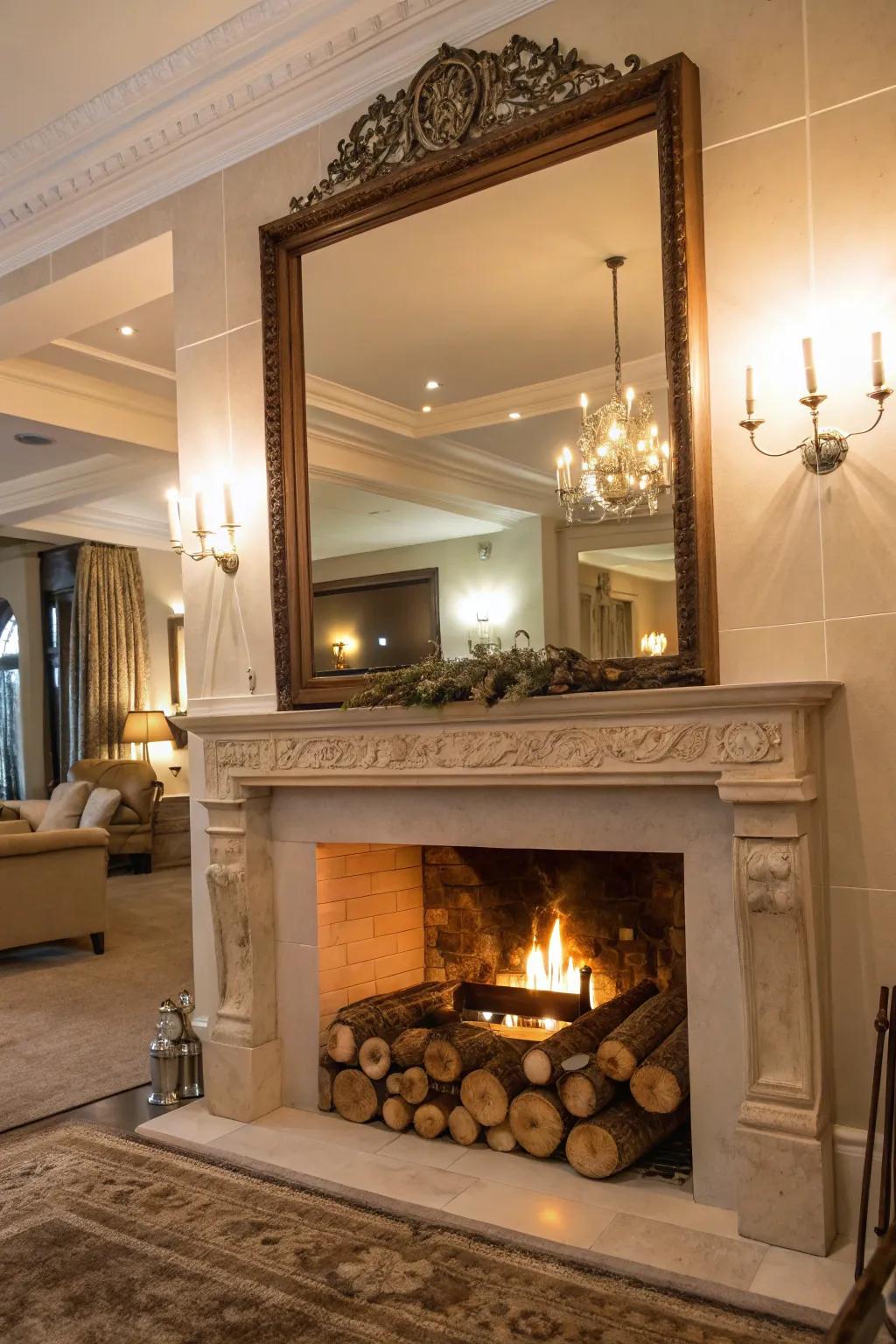 Mirrors amplify light and simulate greater space.