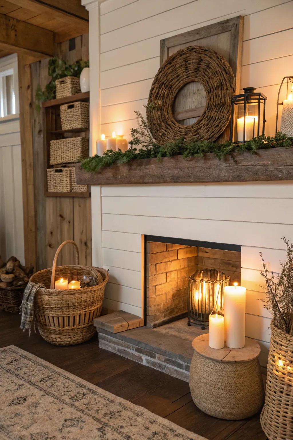 Bring countryside charm with a shiplap fireplace surround.