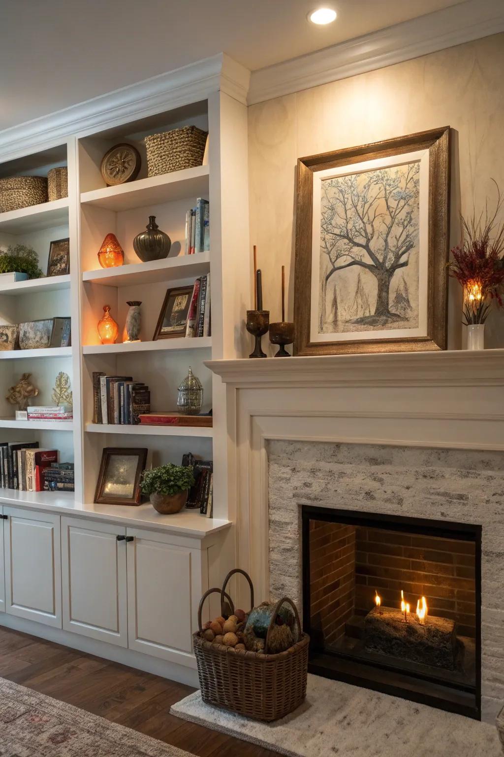 Create an artistic display with your built-in shelves for a personalized touch.