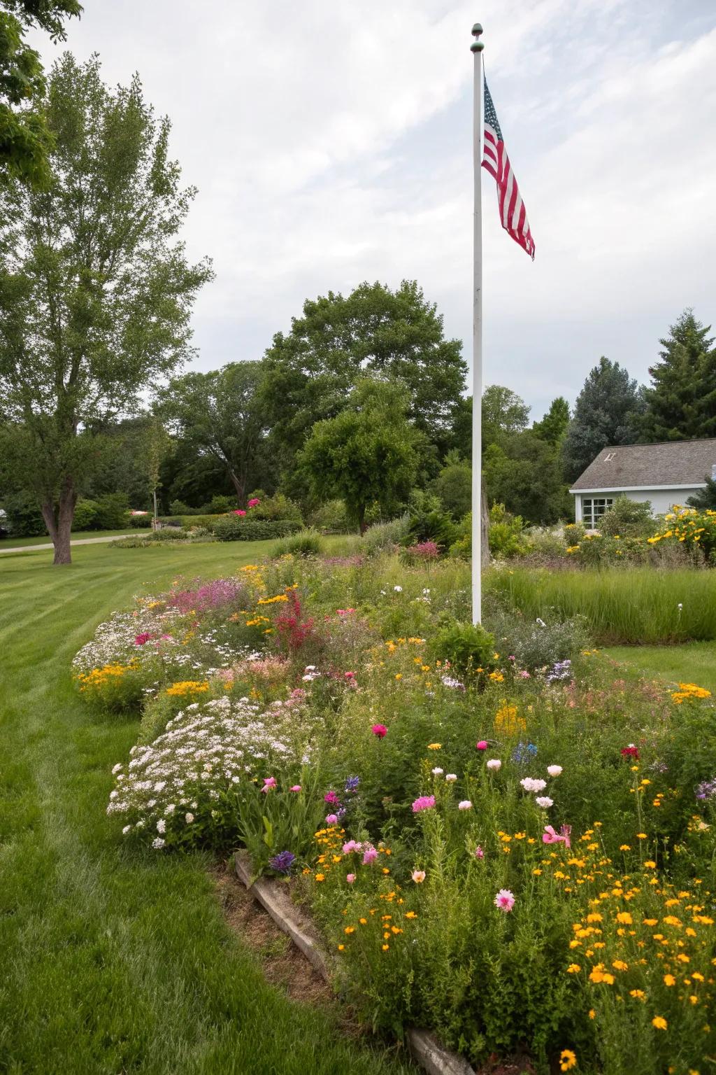 Wildflowers add a hint of nature and color to flagpole spaces.