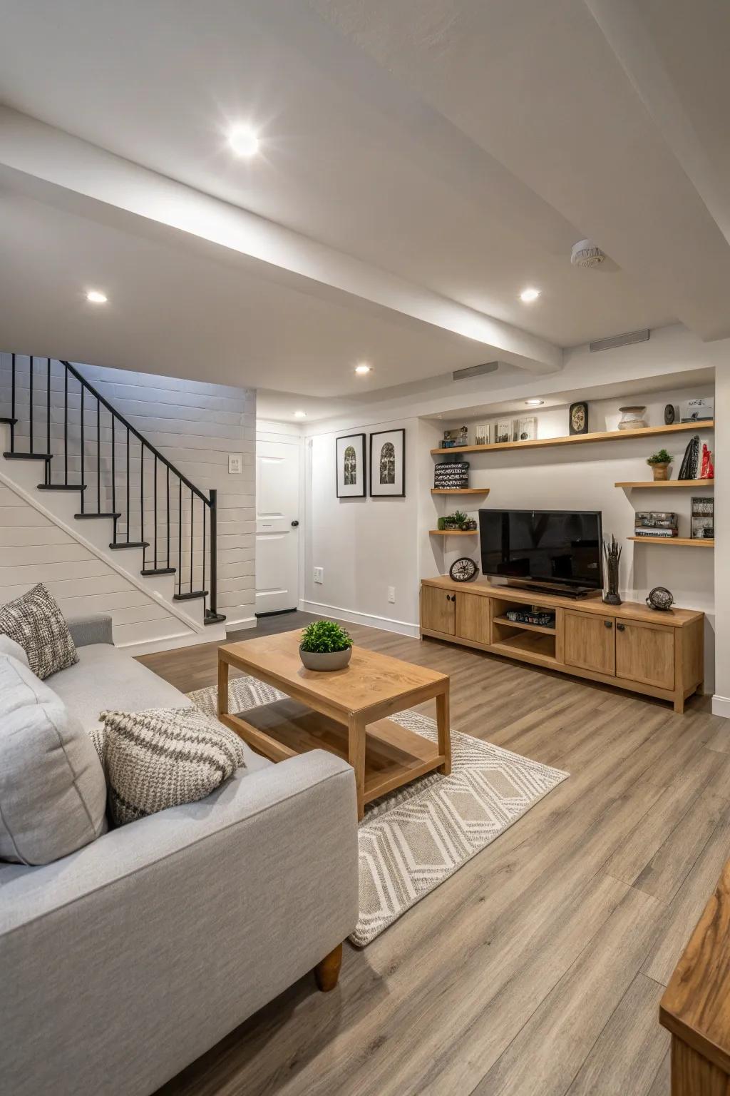 Light wood flooring embraces Scandinavian simplicity.