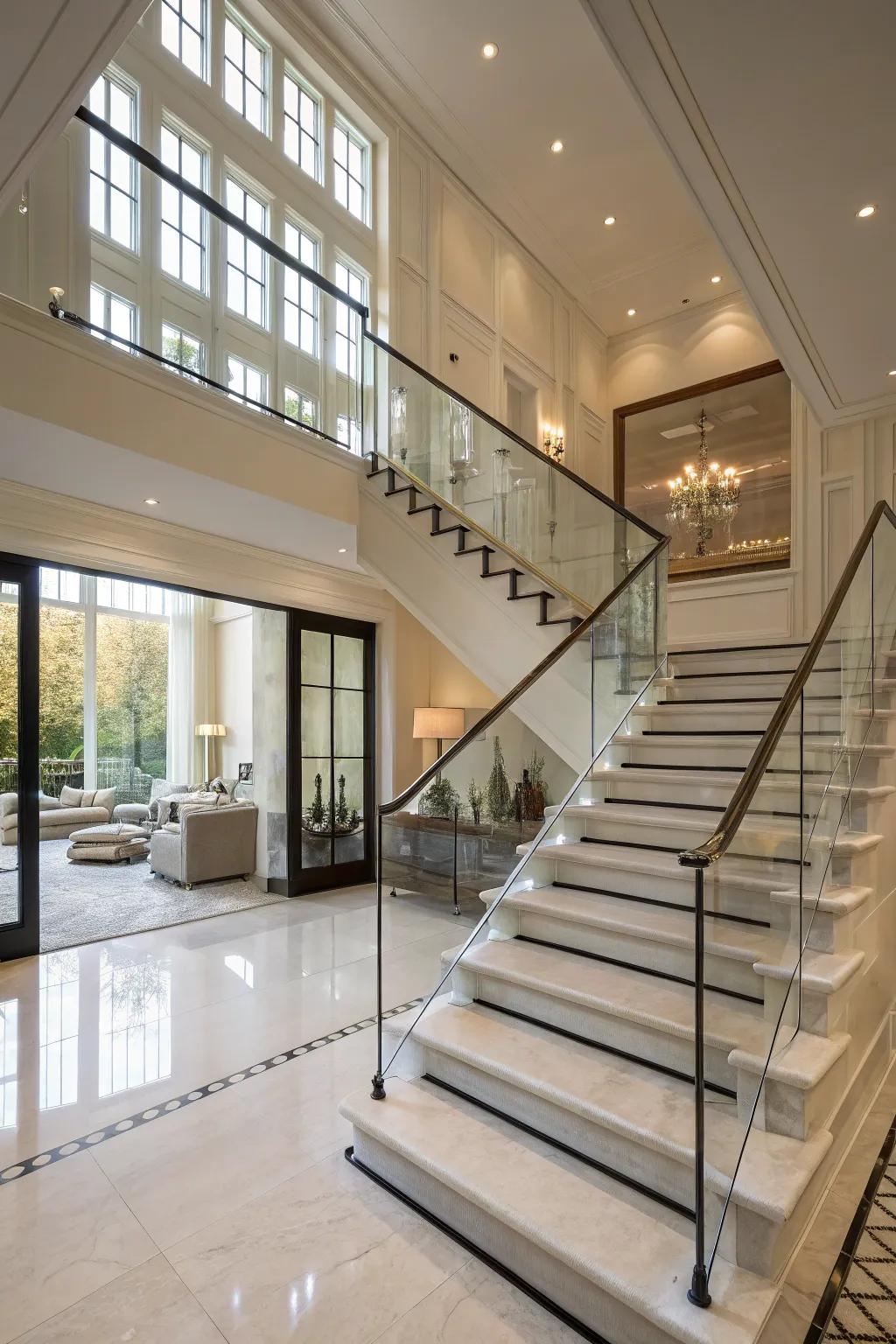 Crystal railings provide a streamlined and modern appearance for your staircase.