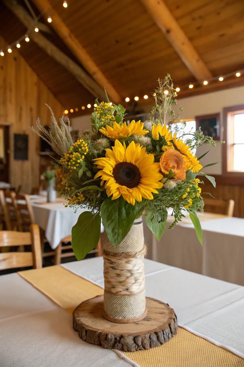 Striking sunny bloom focal point, introducing a burst of sunshine and happiness to your table.