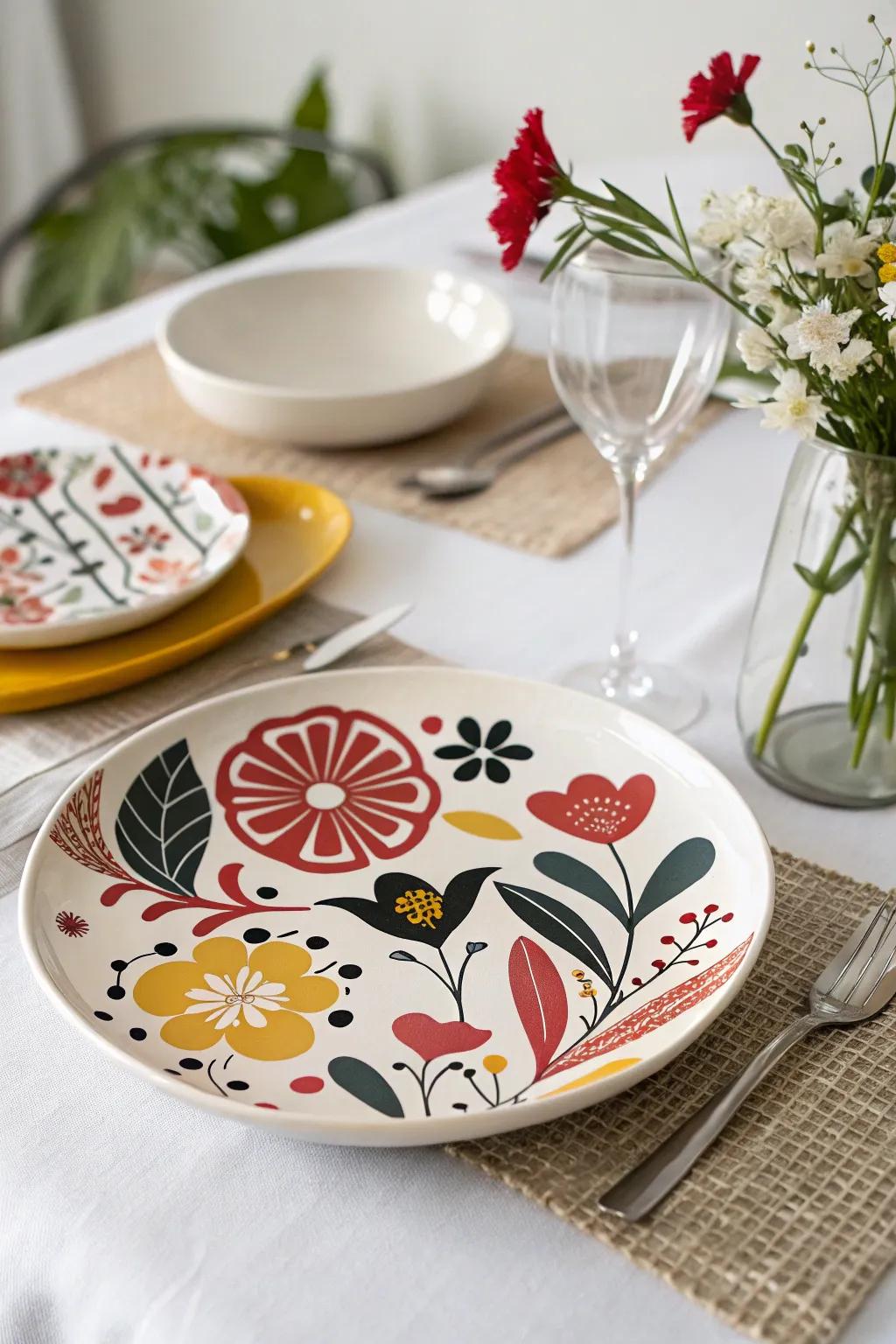 Abstract floral styles give your plates a modern twist.