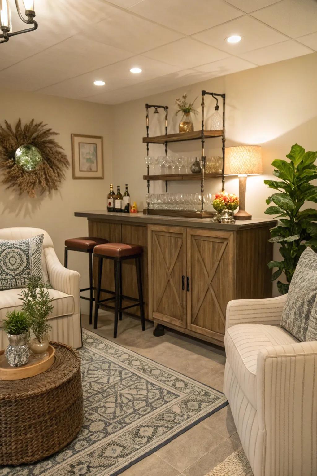 A snug spot bar that encourages intimate gatherings.