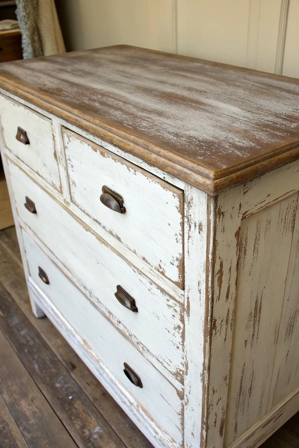 A chalk-painted dresser featuring a beautifully aged finish.