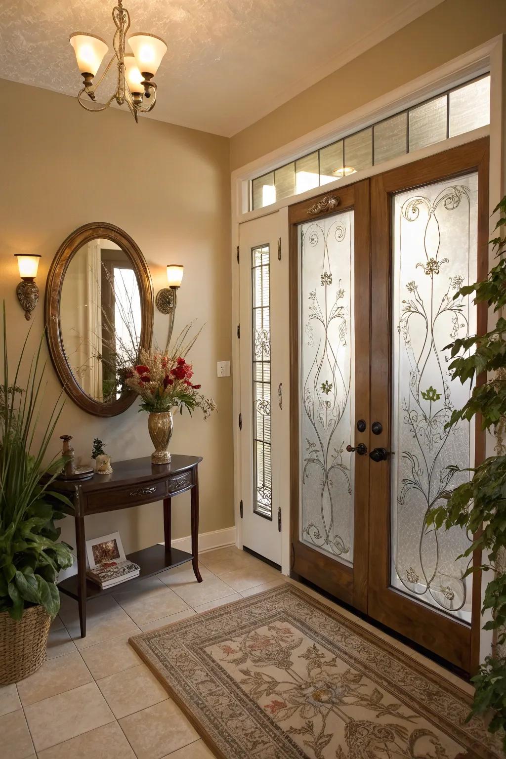 A well-done entryway with built-in privacy.