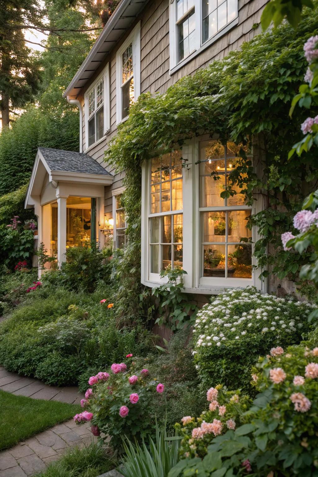 Plants beautifully framing windows without blocking the light