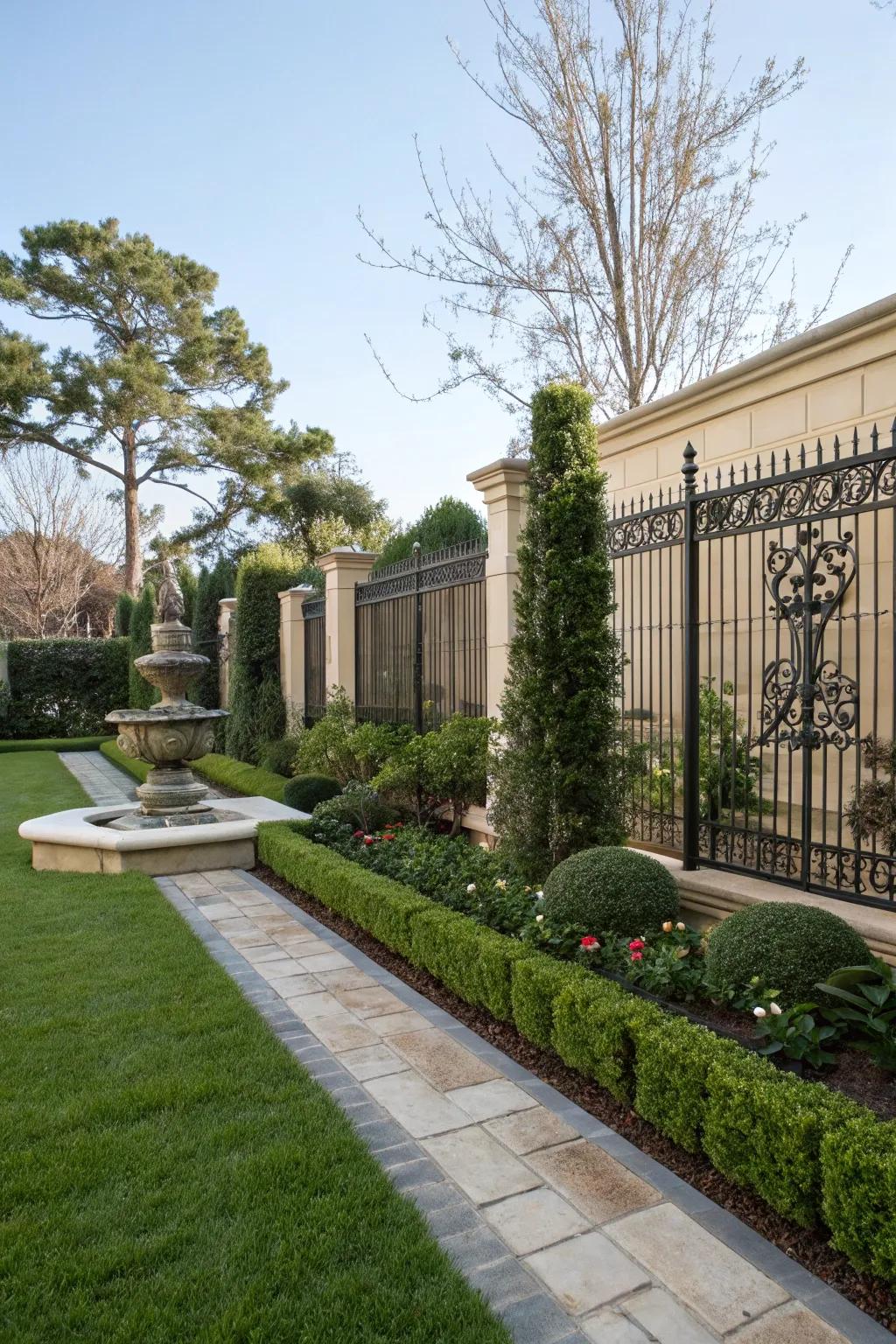 Fencing and hedges create a private yet stylish courtyard.