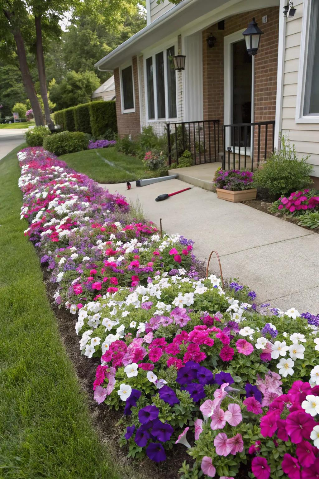 Dramatic expression by realizing a flourishing carpet made of petunias.
