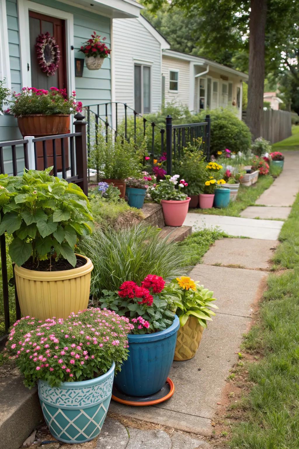 Containers and pots add style and flexibility to xeriscaping.