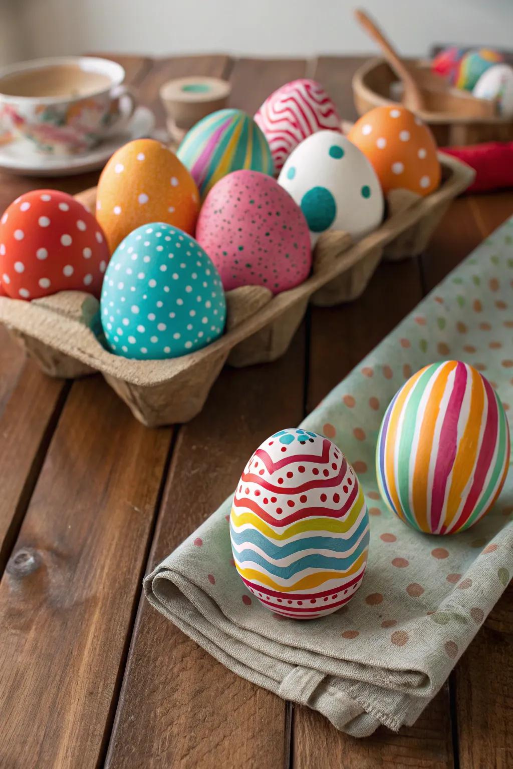 Colorful and designed eggs that grab attention.