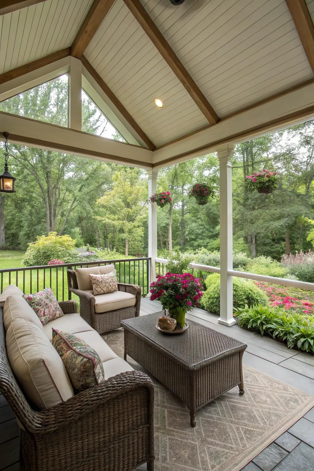 A protected porch provides defense and comfort.