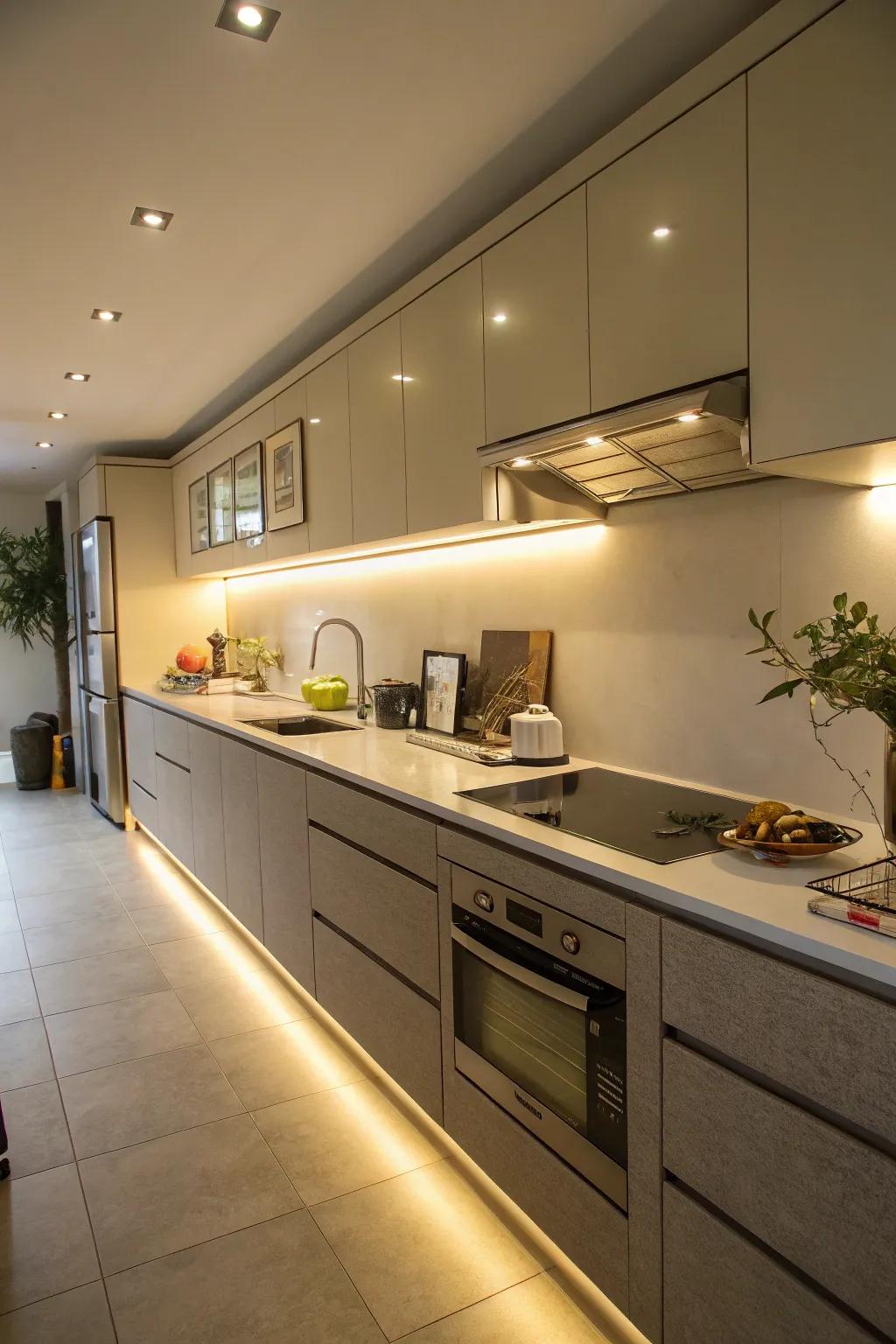 When you use under-cabinet lights, this brings atmosphere as well as usefulness.