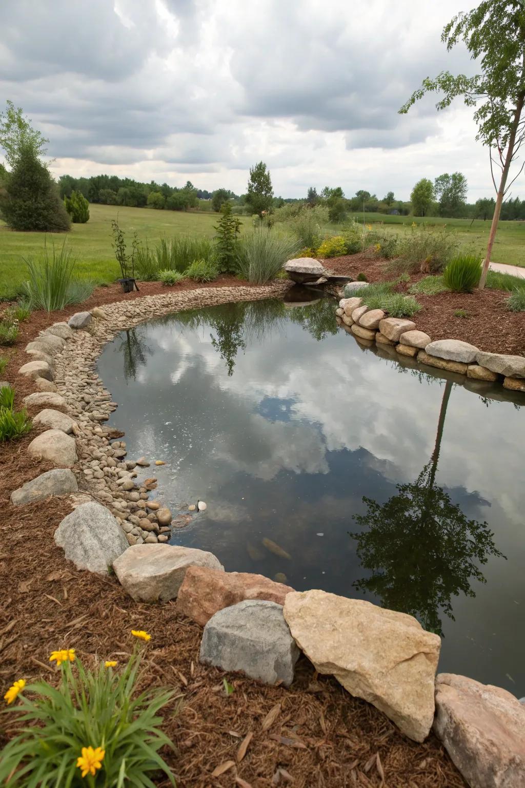 Refined pond borders amplify the charm of water features.