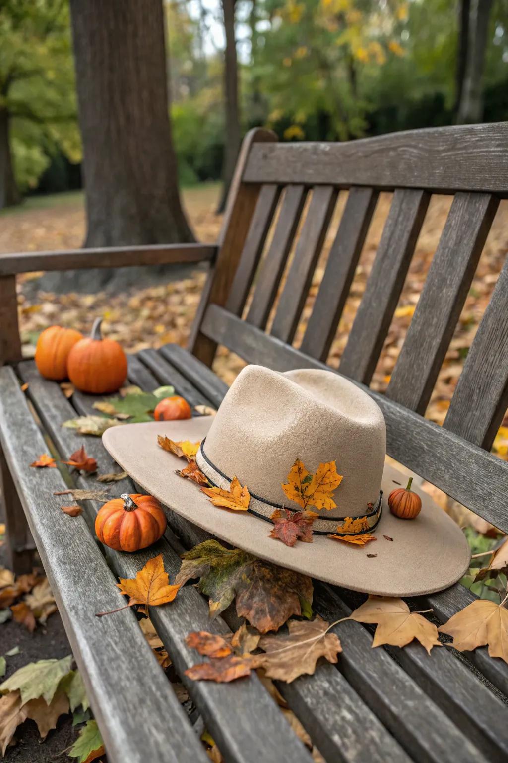 Autumn harvest hat with rustic seasonal charm.