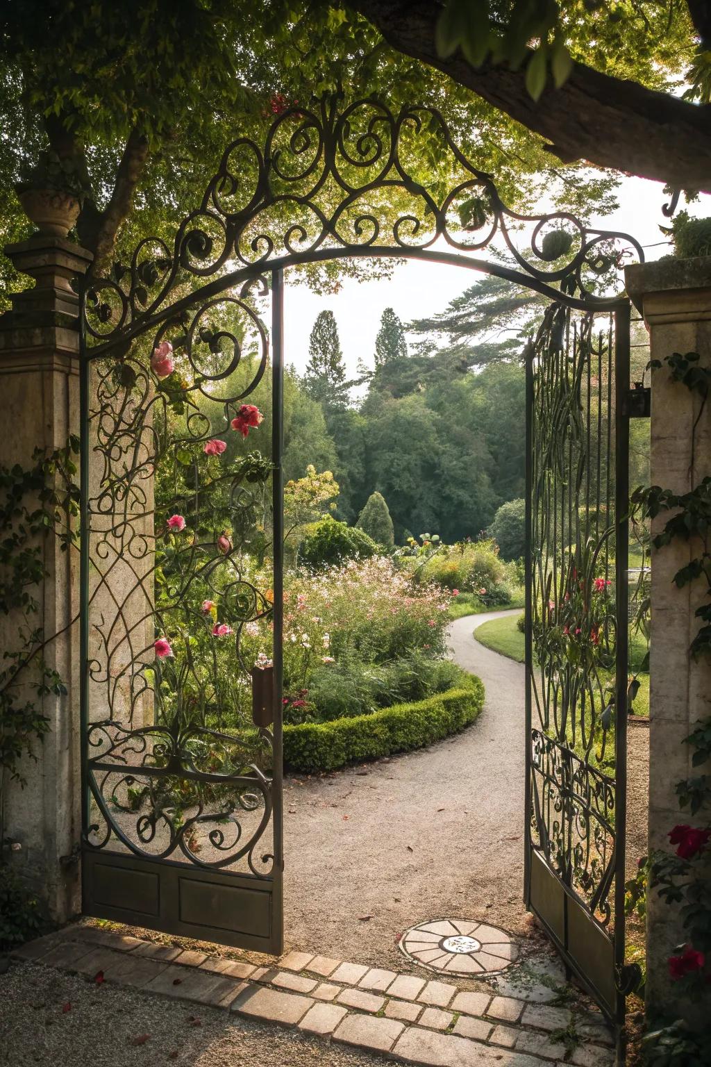 Garden entrance harmonizing with natural motifs.
