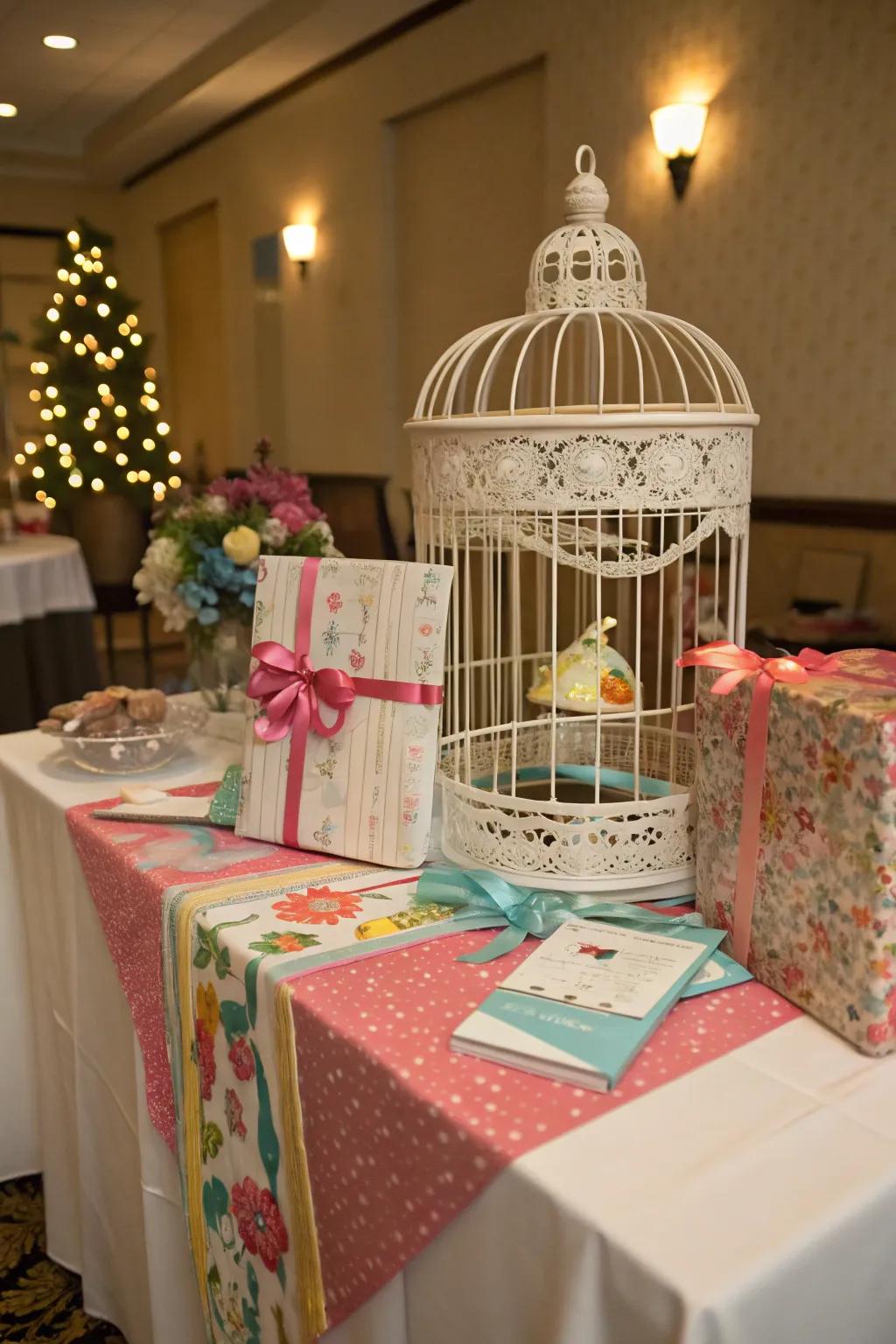 Add whimsy to your gift display using a delightful birdhouse for cards.