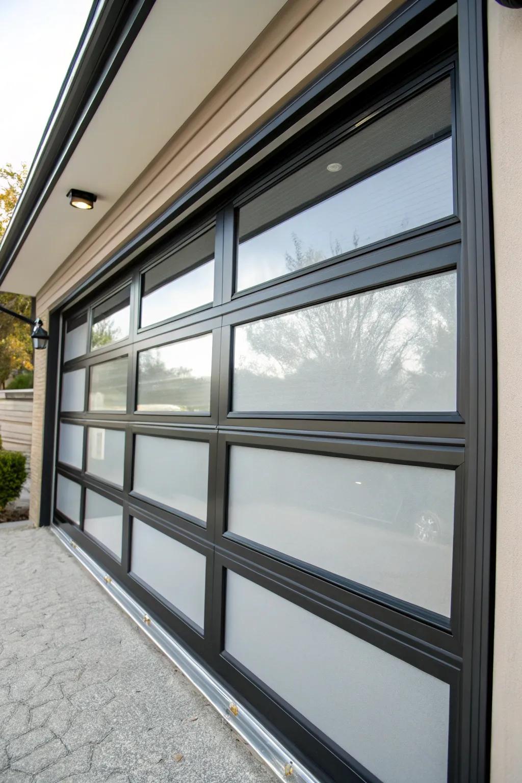 An energy-efficient glass overhead door featuring insulated glass.