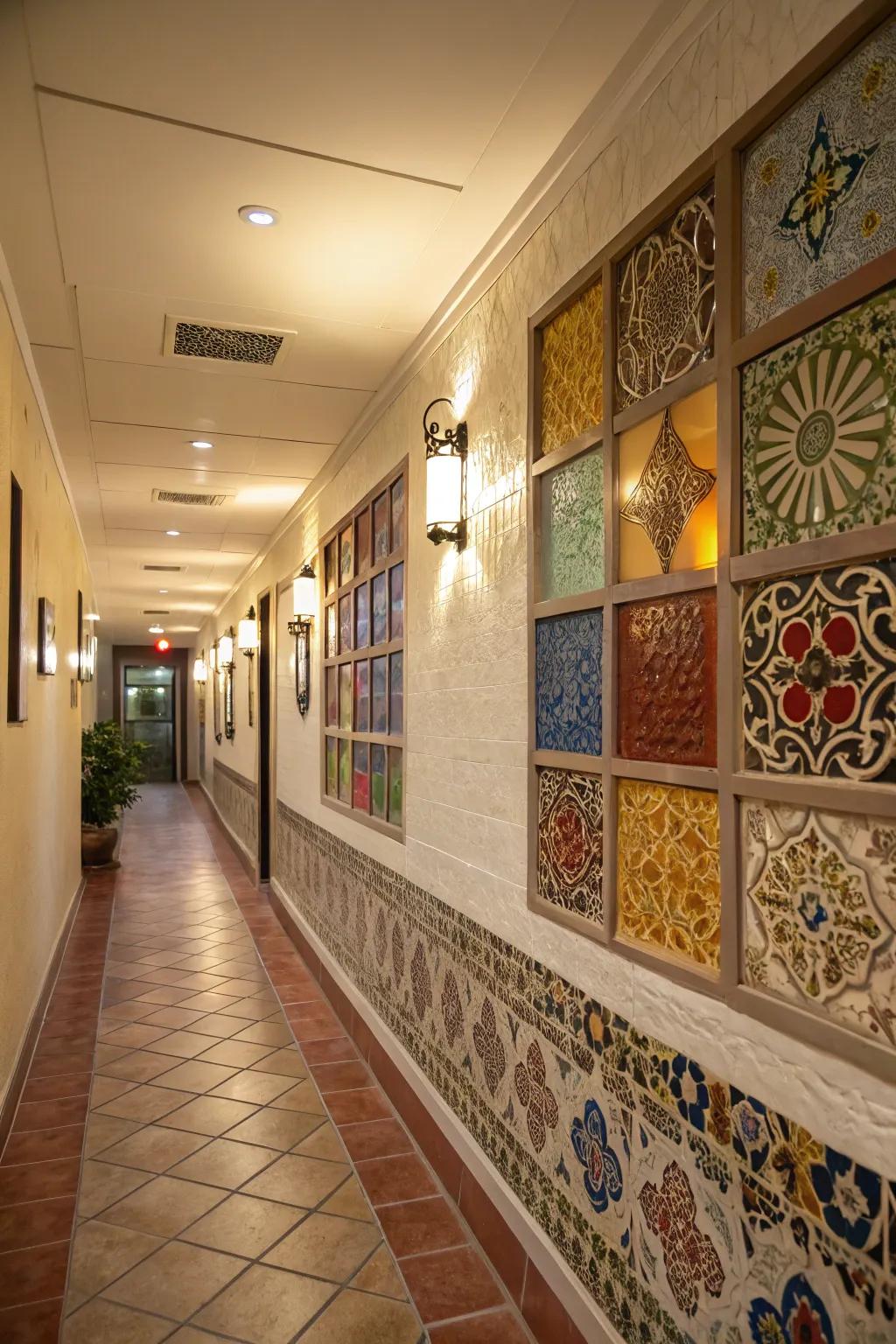 Ornamental inlays with glass squares introduce unexpected visual interest.