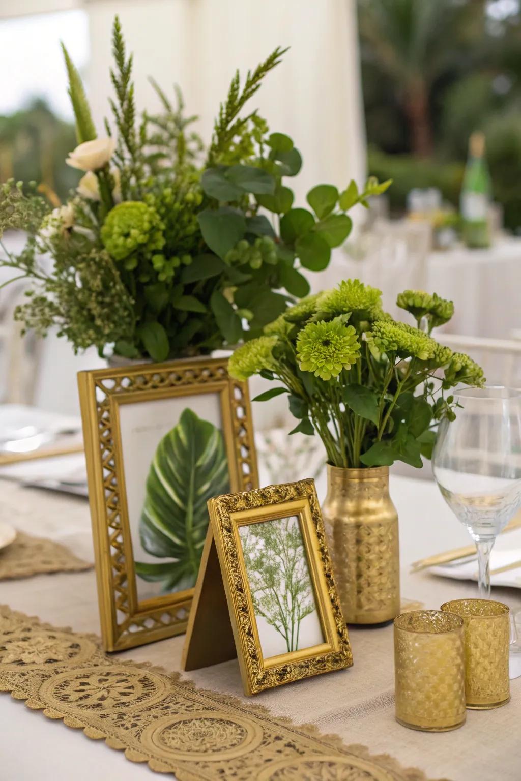 A harmonious blend of gold accents and greenery.