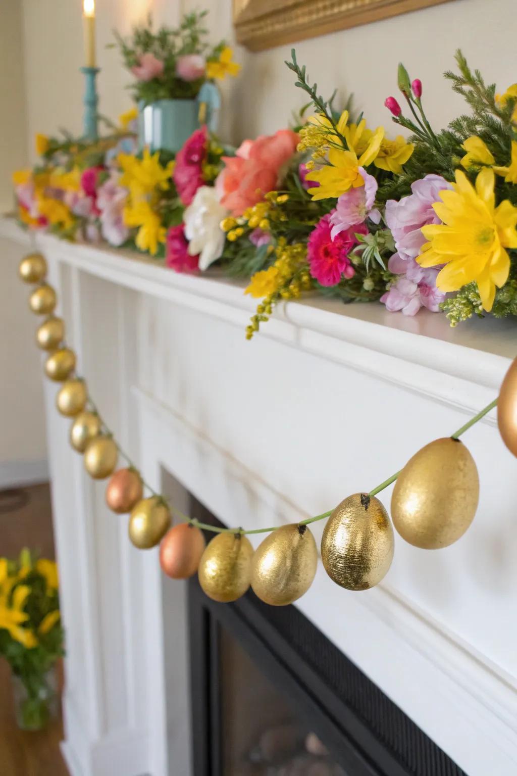 A gilded egg chain brings a festive touch to any space.