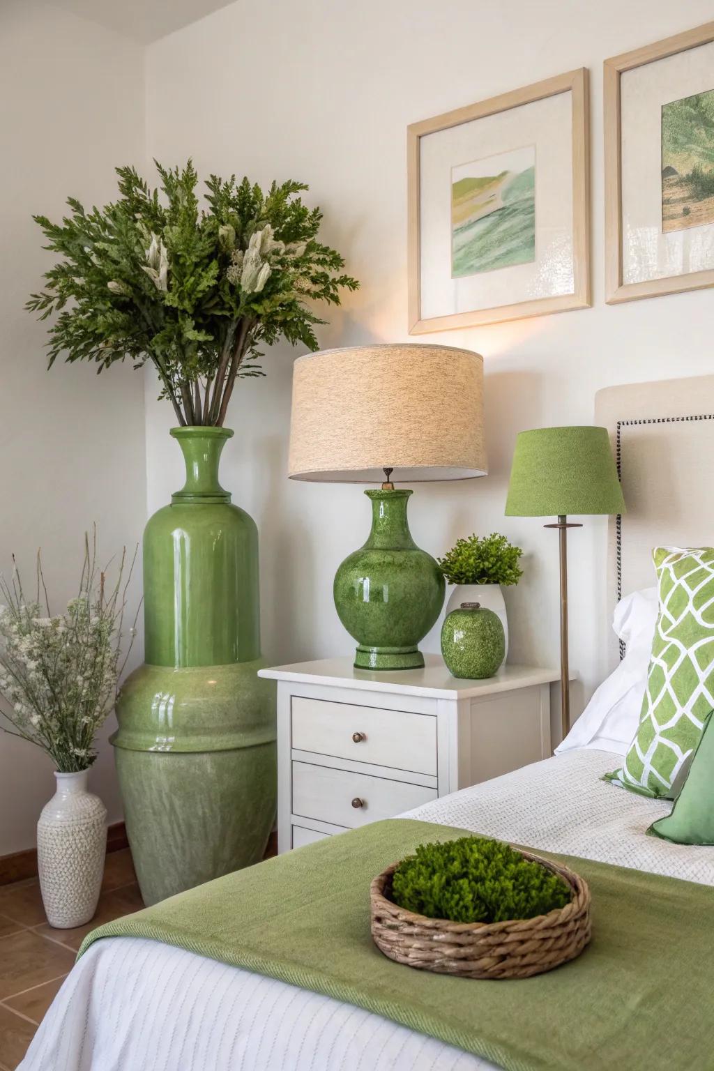 Subtle decor pieces add a touch of green.