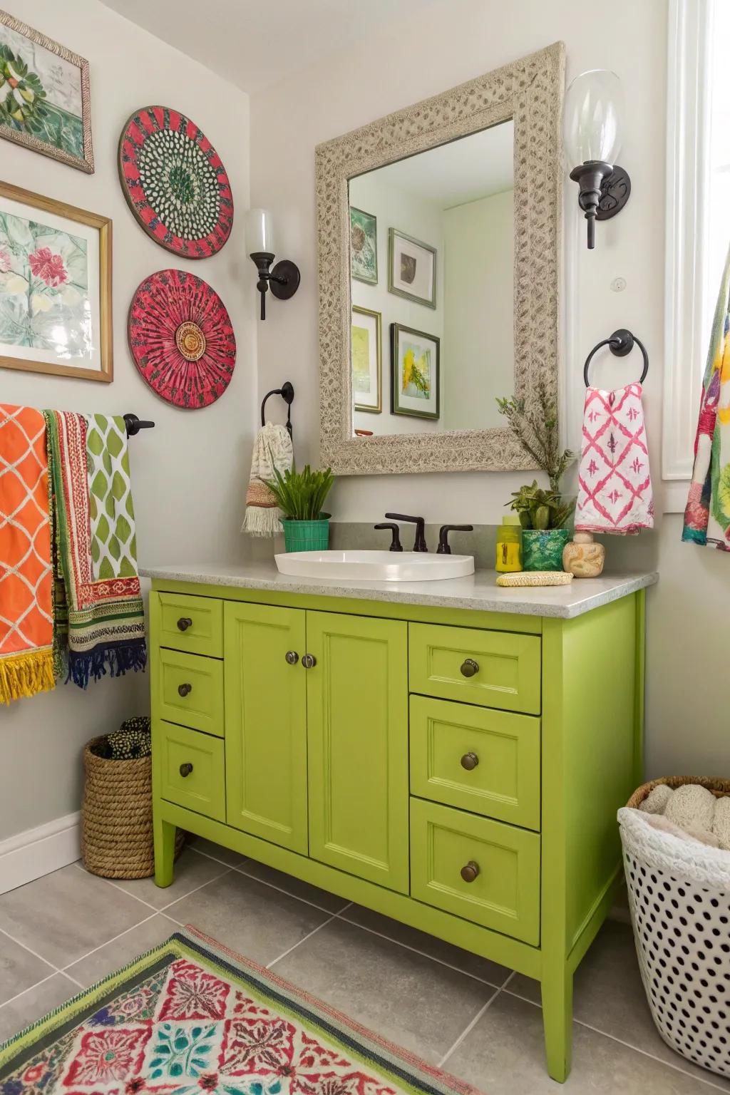 Chartreuse console creating a daring design statement.