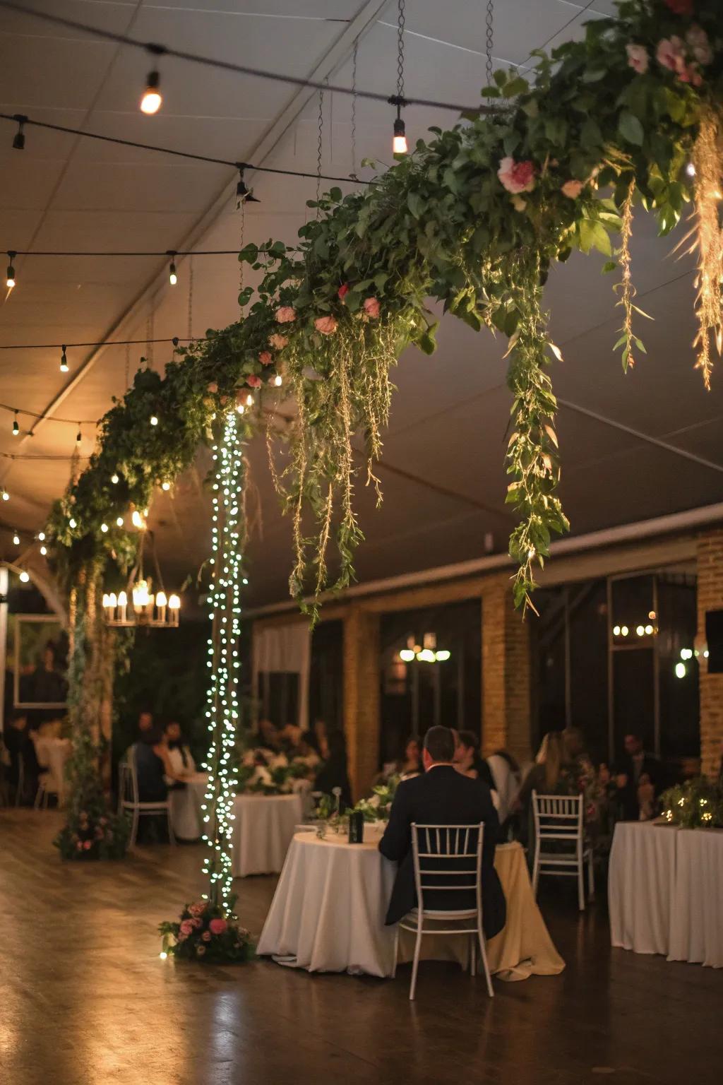 Suspended foliage bringing a touch of nature indoors.