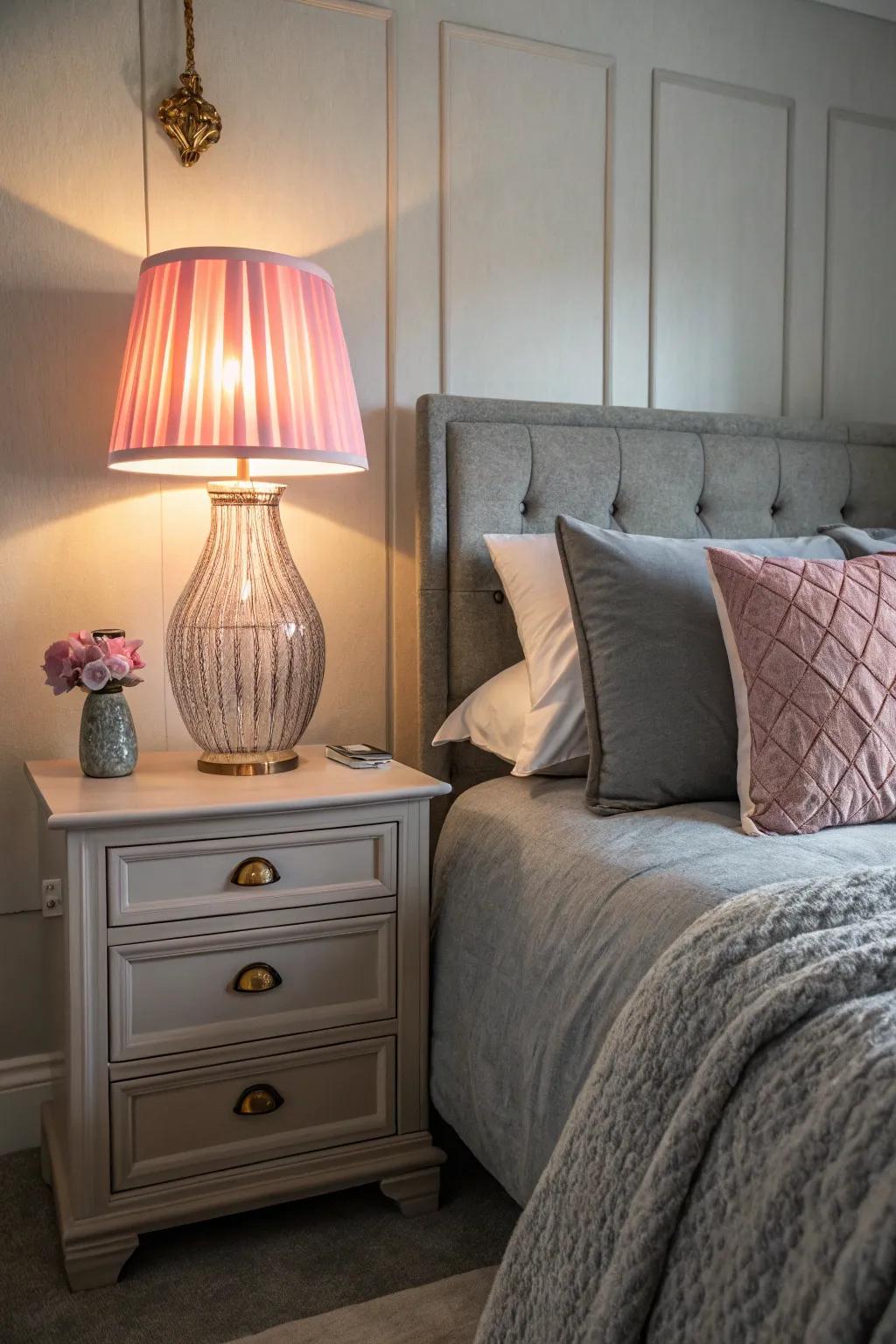 Pink lighting contributes a distinctive feature and creates a cozy ambiance.