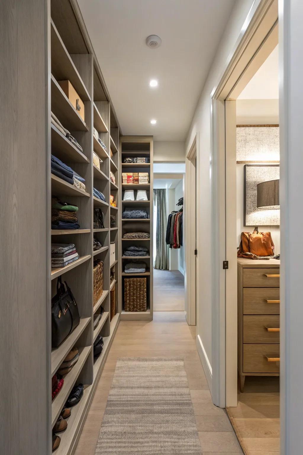 Keep your items accessible using open shelving and little panels.