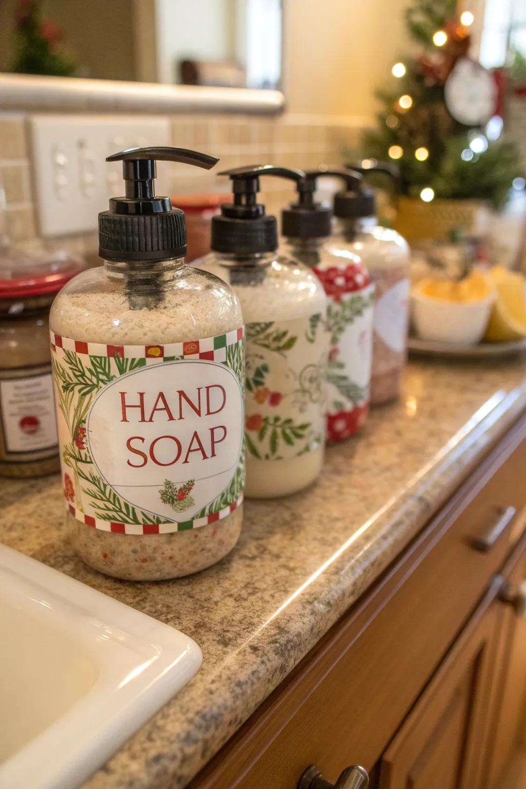 Self-made hand cleanser in festive jars