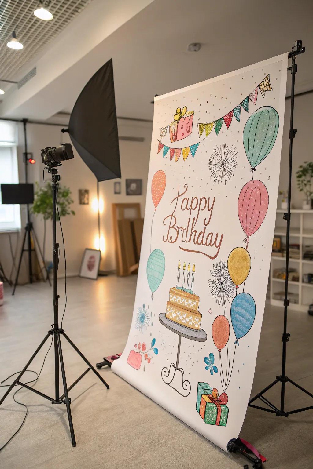 Artistic drawings add a whimsical touch to birthday announcements.