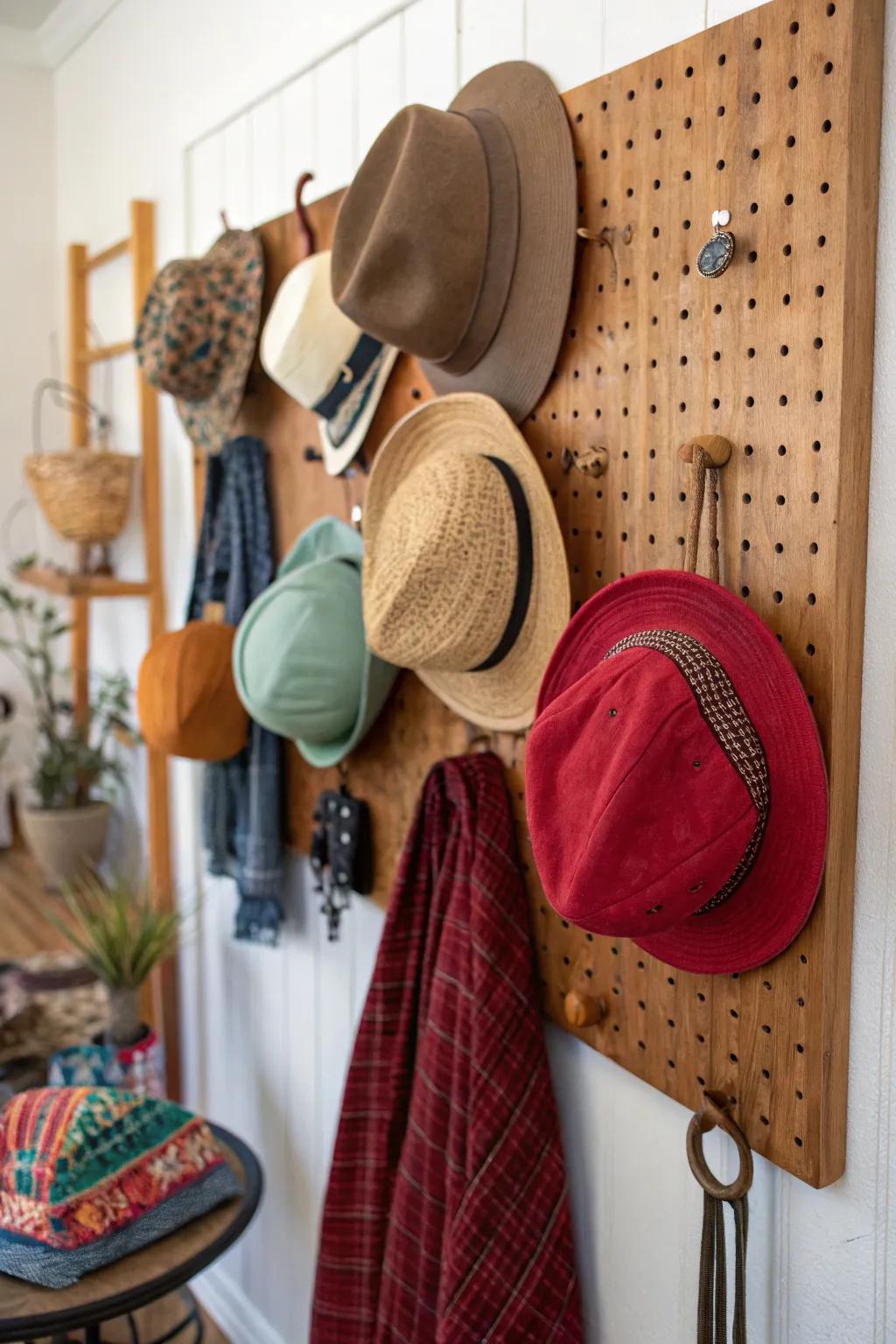 Pin-boards offer a versatile and expandable hat storage solution.
