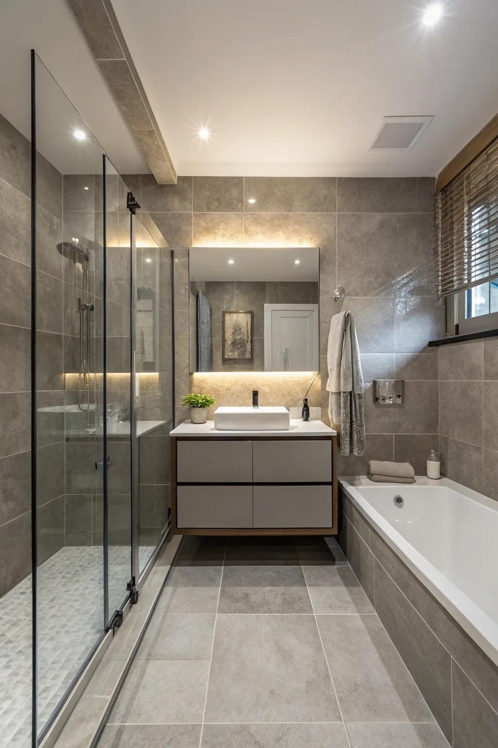 Matching decor ensures seamless integration of the concealed shower.