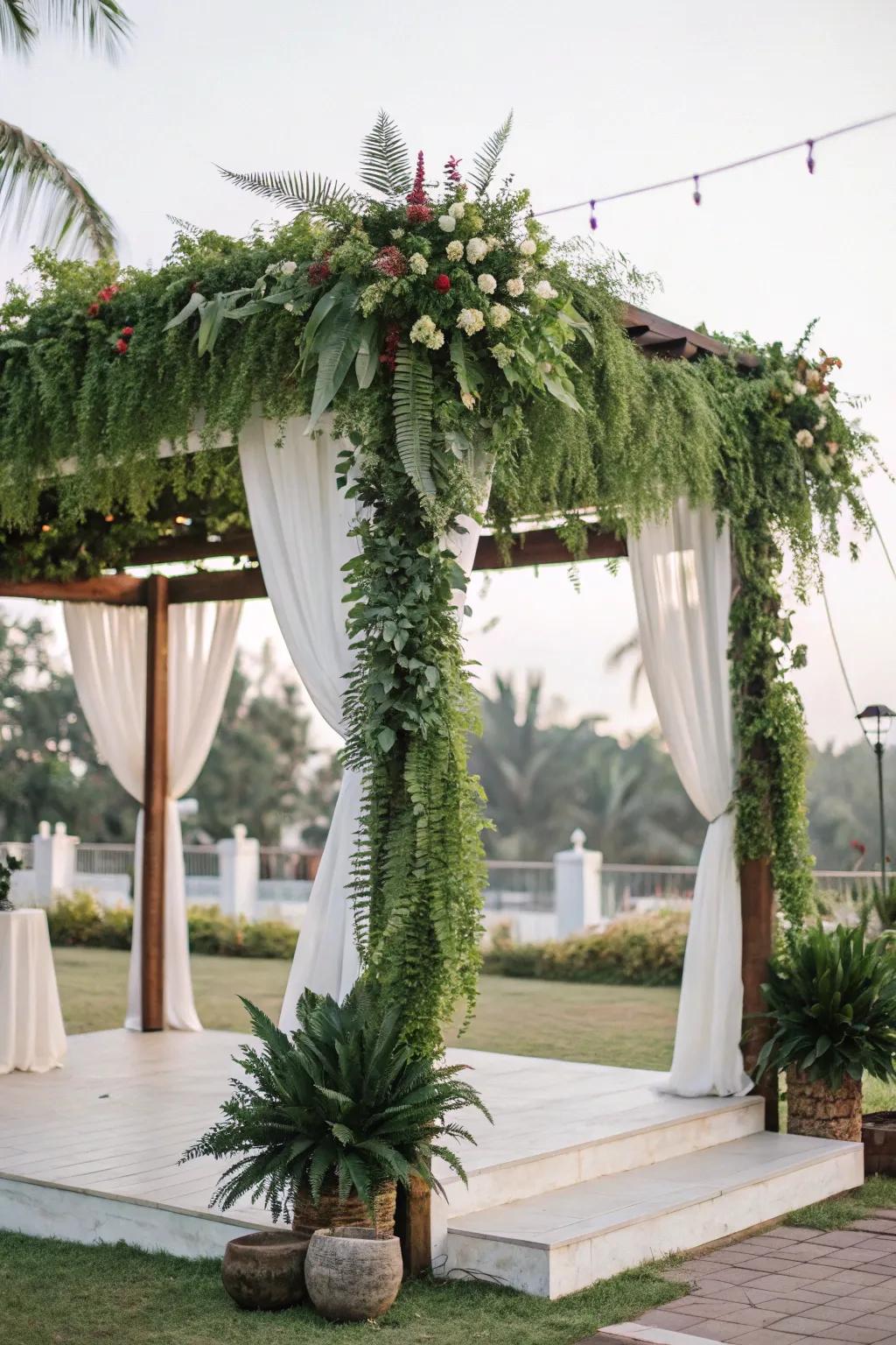 Eco-friendly greenery adding a fresh touch to the mandap.