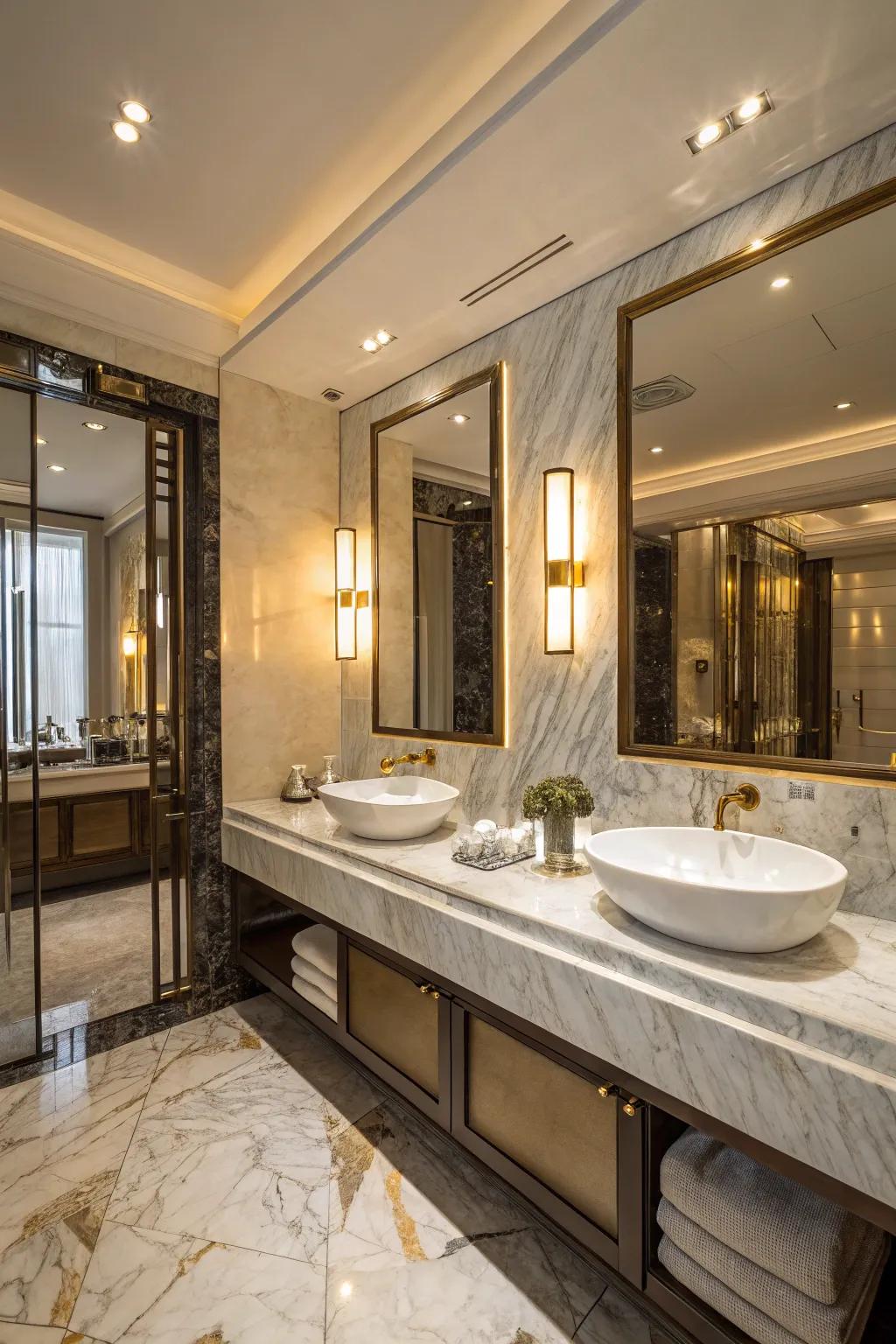 A luxurious bathroom design featuring stunning marble elements.